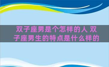 双子座男是个怎样的人 双子座男生的特点是什么样的